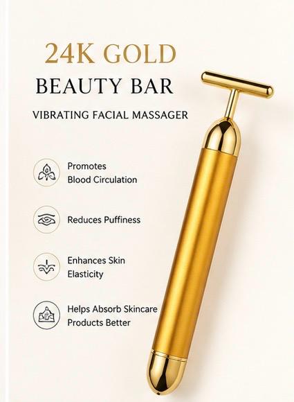 24K Gold Energy Beauty Bar Electric Facial Massage Roller