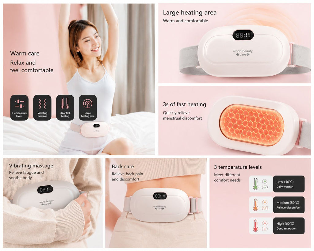 Portable Period Cramp Relief Massager, Heating Pad Belt